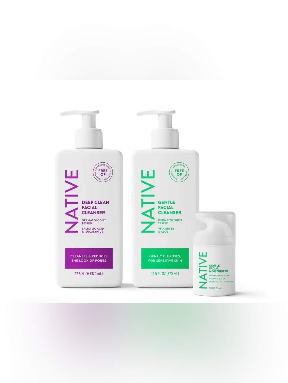 Native Facial Cleanser Trio - White, Green & Purple